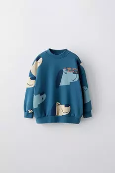 Толстовка с принтом собаки ZARA, голубоватый