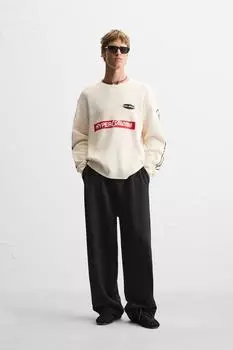 Толстовка с принтом в гоночную клетку ZARA, экрю