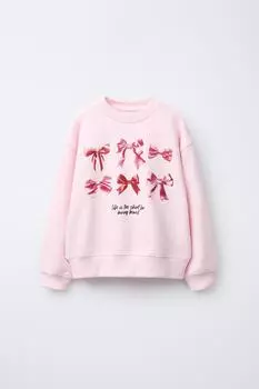 Толстовка с принтом в виде банта ZARA, розовый