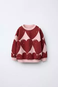Толстовка с принтом в виде сердца ZARA, бордовый