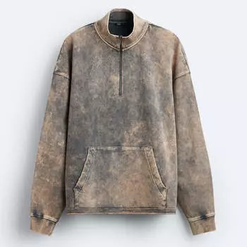 Толстовка с принтом Zara Acid Wash, серо-бежевый