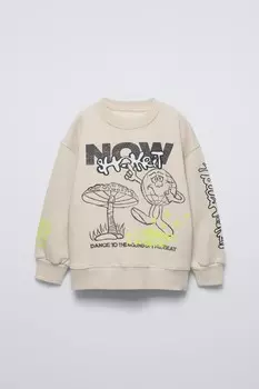 Толстовка с принтом ZARA, экрю