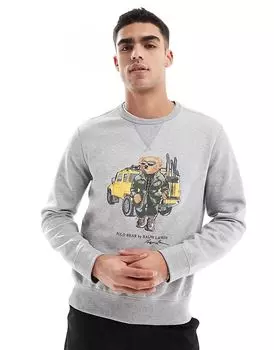 Толстовка с принтом защитника и медведя серого меланжевого цвета Polo Ralph Lauren