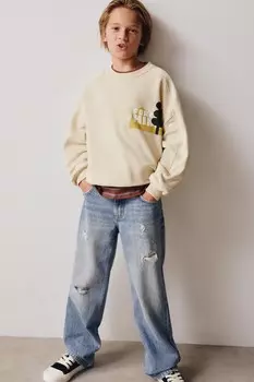 Толстовка с рельефным принтом ZARA, светло-зеленый