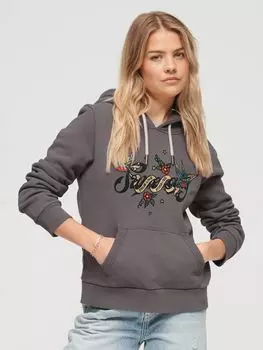 Толстовка с рисунком и стразами в стиле татуировки Superdry, рок-серый