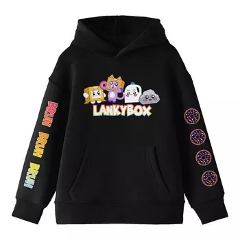 Толстовка с рисунком «LankyBox» для девочек 7–16 лет с милыми персонажами Licensed Character, черный
