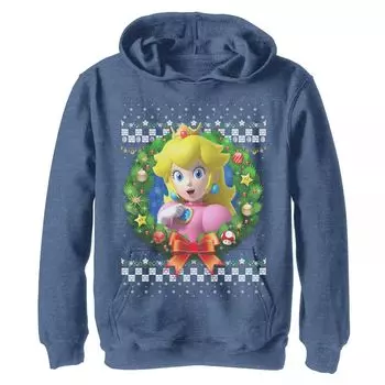 Толстовка с рисунком персикового рождественского венка Nintendo Super Mario 3D для мальчиков 8–20 лет Licensed Character