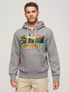 Толстовка с рисунком Travel Postcard Superdry, темно-серый меланжевый с крапинками