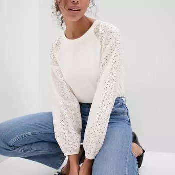 Толстовка с рукавами из английской вышивки из кружева Gap, белый