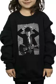 Толстовка с рваной фотографией Angus Young AC/DC, серый