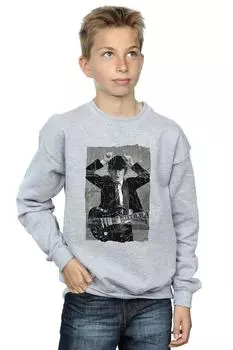 Толстовка с рваной фотографией Angus Young AC/DC, серый