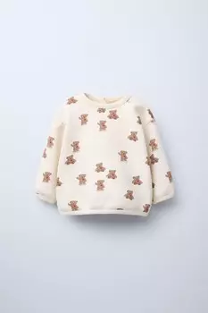 Толстовка с сердцем и медвежонком ZARA, цвет Light ecru
