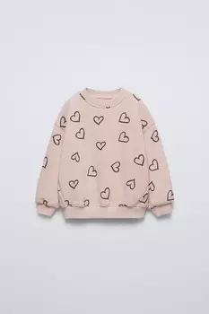 Толстовка с сердечками ZARA, розовый