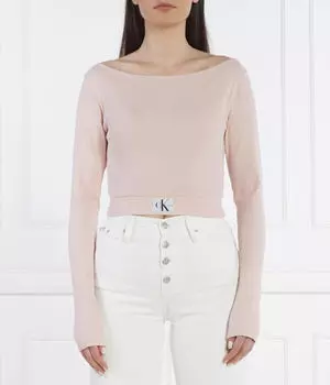 Толстовка с тканым лейблом в рубчик Cropped Fit Calvin Klein Jeans, розовый