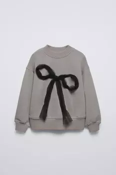 Толстовка с тюлем и бантом ZARA, антрацитовый серый