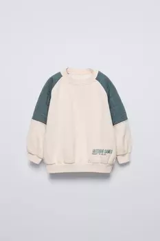 Толстовка с утепленными рукавами ZARA, экрю/синий