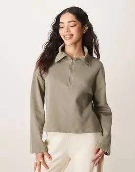 Толстовка с вафельной застежкой-молнией на половину длины в мятно-зеленом цвете ASOS DESIGN