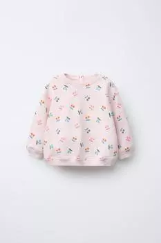 Толстовка с вишневым принтом ZARA, розовый