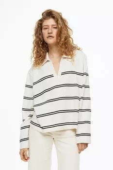 Толстовка с воротником H&amp;M, натуральный белый/полосатый