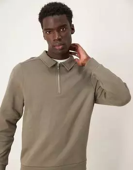 Толстовка с воротником-молнией до середины бедра цвета хаки ASOS DESIGN