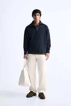 Толстовка с воротником на молнии ZARA, темно-синий