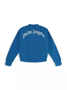 Толстовка с воротником с логотипом Little Boy's & Boy's Palm Angels, цвет Blue White