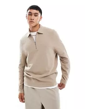 Толстовка с воротником-стойкой и застежкой-молнией на половину длины в каменном цвете ASOS DESIGN