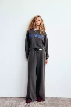 Толстовка с выцветшим лозунгом ZARA, антрацитово-серый