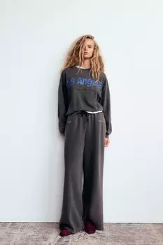 Толстовка с выцветшим лозунгом ZARA, антрацитово-серый