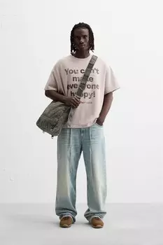 Толстовка с выцветшим лозунгом ZARA, розовый