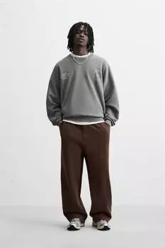 Толстовка с выцветшим лозунгом ZARA, серый