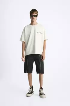 Толстовка с выцветшим принтом ZARA, экрю