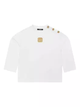 Толстовка с вышитой монограммой Balmain Kids, белый