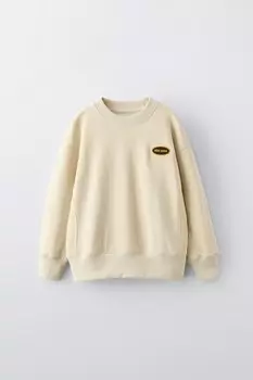 Толстовка с вышитой нашивкой ZARA, экрю
