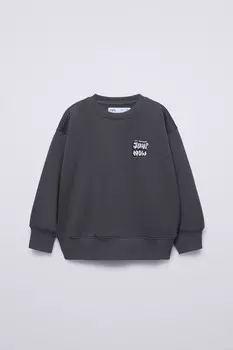 Толстовка с вышитым граффити ZARA, антрацитово-серый