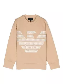 Толстовка с вышитым логотипом Emporio Armani Kids, бежевый
