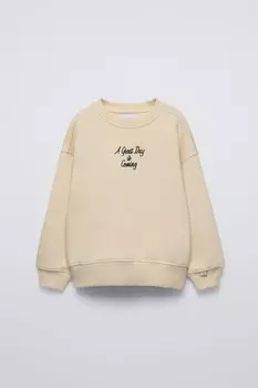 Толстовка с вышитым лозунгом ZARA, экрю