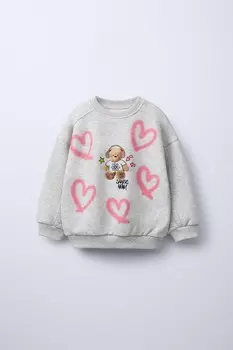 Толстовка с вышитым медведем ZARA, серый мергель