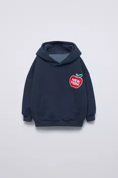 Толстовка с вышитым яблоком ZARA, темно-синий