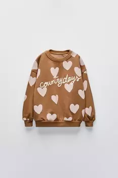 Толстовка с вышитыми сердечками ZARA, цвет caramel
