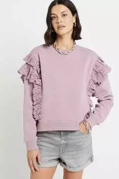 Толстовка с вышивкой Broderie и оборками River Island, розовый