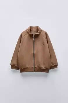 Толстовка с вышивкой и молнией ZARA, цвет chocolate