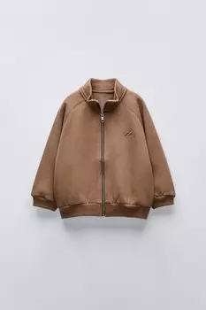 Толстовка с вышивкой и молнией ZARA, цвет chocolate
