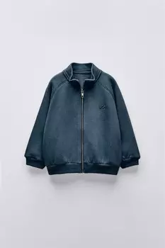 Толстовка с вышивкой и молнией ZARA, темно-синий