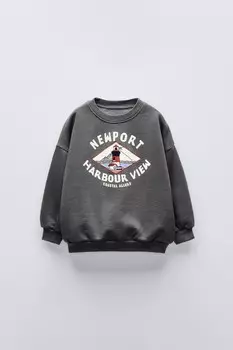 Толстовка с вышивкой «маяк» ZARA, средне-серый