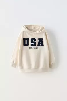 Толстовка с вышивкой ZARA, экрю