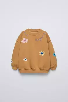 Толстовка с вышивкой ZARA, цвет mustard