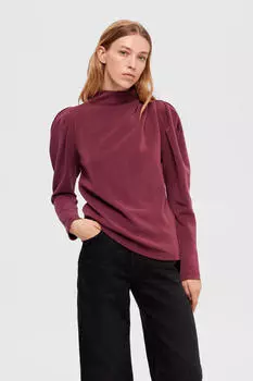 Толстовка с высоким воротником и рукавами-фонариками из тенселя. Selected Femme, фиолетовый