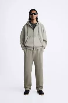 Толстовка с вытяженным худи на молнии ZARA, темно-серый