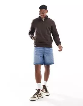 Толстовка с застежкой-молнией 1/4 шоколадно-коричневого цвета Threadbare